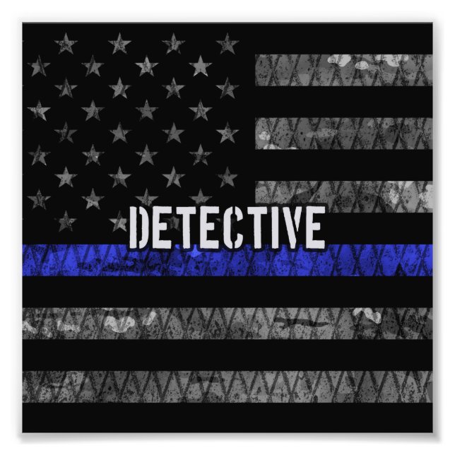 Detection Thin Blue Line Distressed Flag Fotodruck (Vorne)