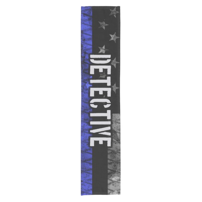 Detection Thin Blue Line Distressed Flag Kurzer Tischläufer (Vorderseite)