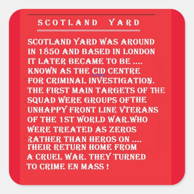 DETECTIVA POLIZISTEN ROBBERS GESCHICHTE QUADRATISCHER AUFKLEBER (Vorderseite)