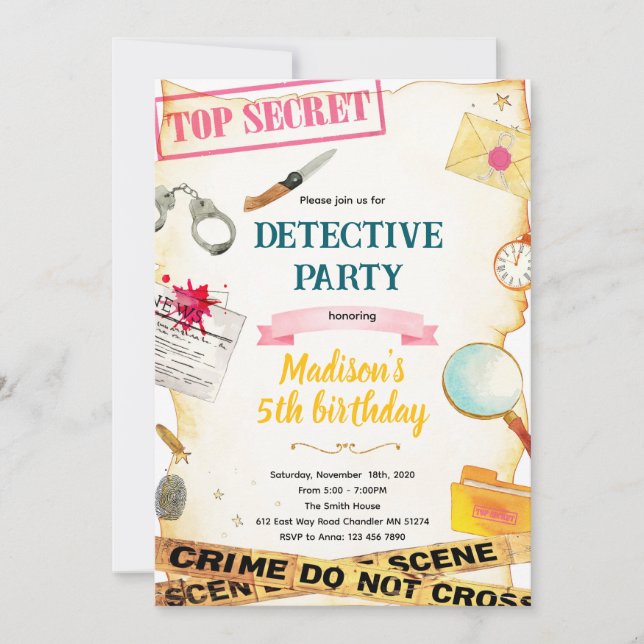 Detective girl party invitation  einladung (Vorderseite)