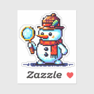 Detective Snowman - Funny Pixel Art Winter Mystery Aufkleber