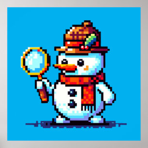 Detective Snowman - Funny Pixel Art Winter Mystery Poster