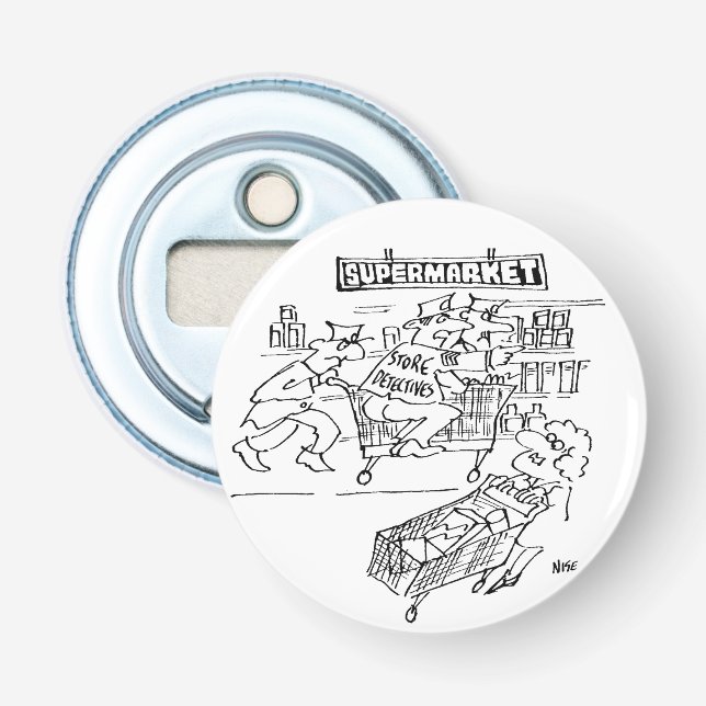 Detektive im Supermarkt Flaschenöffner (Vorderseite)