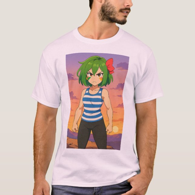 Determined Sunset Warrior – Anime Girl Art T-Shirt (Vorderseite)