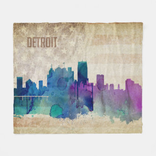 Detroit, Aquarell-Stadt-Skyline MI   Fleecedecke
