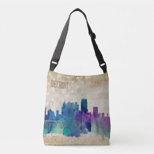 Detroit, Aquarell-Stadt-Skyline MI Tragetaschen Mit Langen Trägern