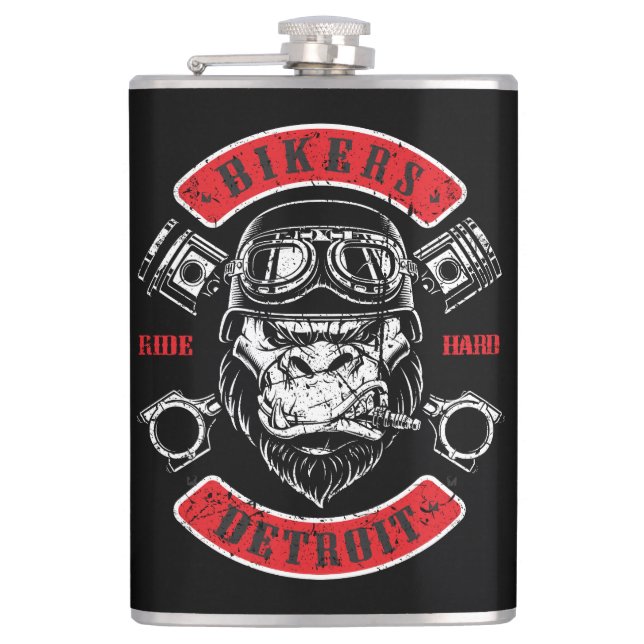 Detroit Biker Motorrad Chopper Gorilla Flachmann (Vorderseite)