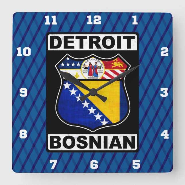 Detroit Bosnian American Quadratische Wanduhr (Vorderseite)