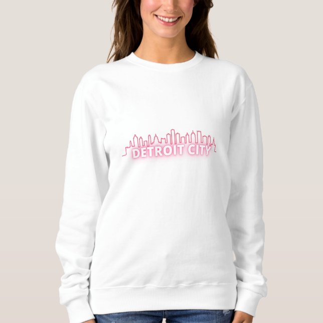 Detroit City Skycraper Skyline Red Blue Sweatshirt (Vorderseite)