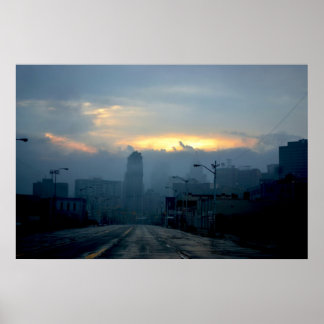 Detroit Cityscape - Unheimliche Samstagvormittag Poster