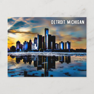 Detroit Downtown michigan Postcard bei Nacht Feiertagspostkarte