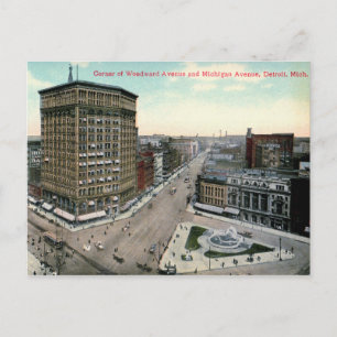 Detroit, Ecke von Woodward & Michigan, Vintag Postkarte