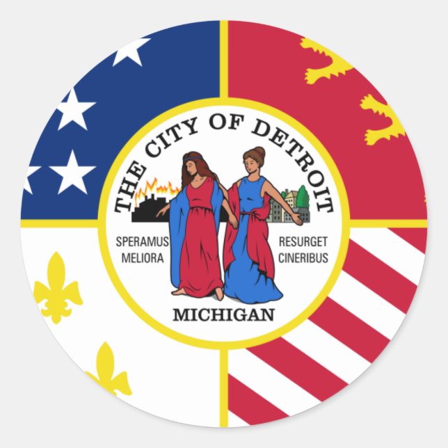 Detroit-Flagge Runder Aufkleber (Vorderseite)