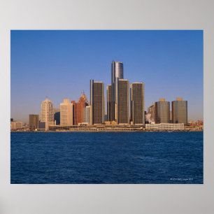 Detroit-Gebäude auf dem Wasser Poster