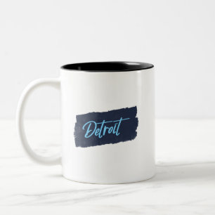 Detroit Handgeschriebene blaue Typografie Zweifarbige Tasse