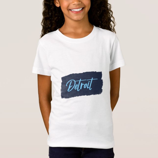 Detroit Handgeschriebener Blue Typografy T - Shirt (Vorderseite)