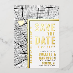 Detroit Love Locator   Hochzeit Save the Date Folieneinladung