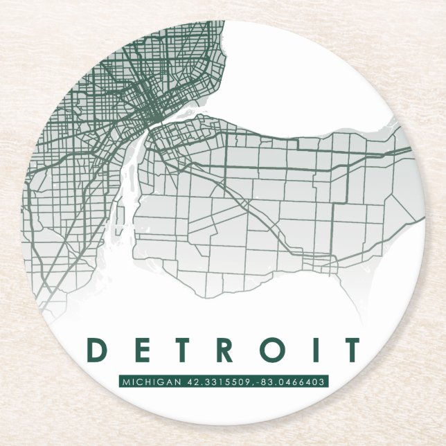 Detroit Map Runder Pappuntersetzer (Vorderseite)