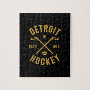 Detroit Mi Ice Hockey Sticks Premium Puzzle