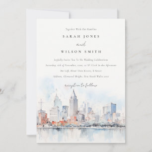 Detroit Michigan Aquarell-Landschaft-Hochzeit Einladung