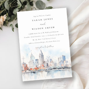 Detroit Michigan Aquarell-Landschaft-Hochzeit Einladung