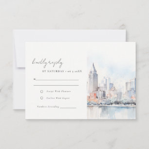 Detroit Michigan Aquarell-Landschaft-Hochzeit RSVP Karte