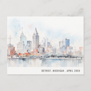 Detroit Michigan Aquarell-Landschaft Reise Feiertagspostkarte