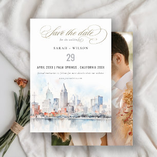Detroit Michigan Aquarell-Landschaftsfoto-Hochzeit Save The Date