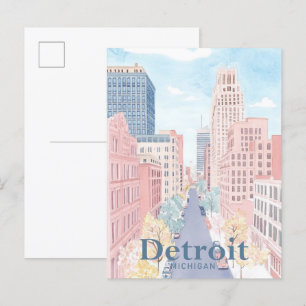 Detroit Michigan Aquarellmalerei Reise Postkarte