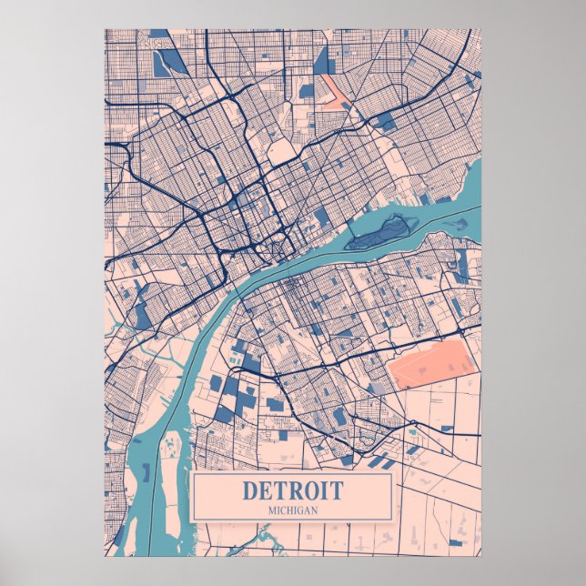 Detroit - Michigan Breezy City Map Poster (Vorne)