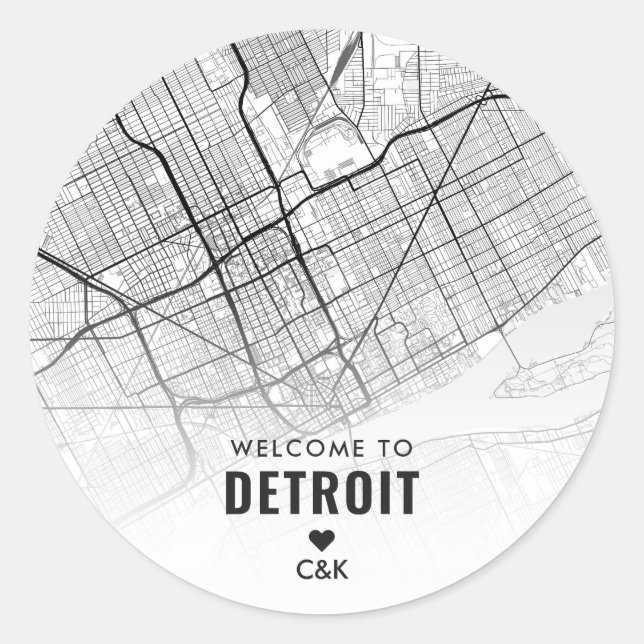 Detroit, Michigan City Map | Begrüßung Runder Aufkleber (Vorderseite)