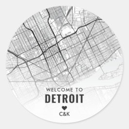 Detroit, Michigan City Map | Begrüßung Runder Aufkleber