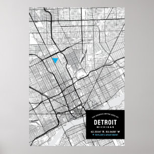 Detroit, Michigan City Map + Ihren Standort markie Poster
