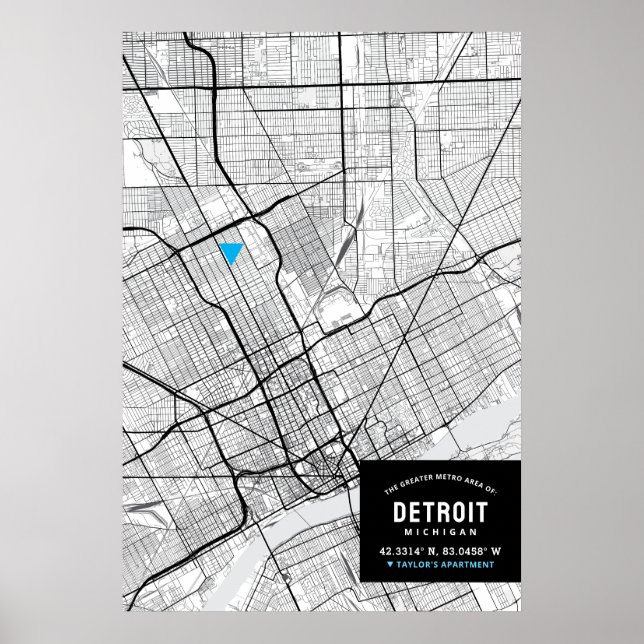 Detroit, Michigan City Map + Ihren Standort markie Poster (Vorne)