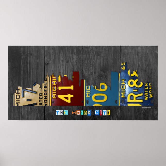 Detroit Michigan City Skyline Lizenzschild Kunst Poster (Vorne)