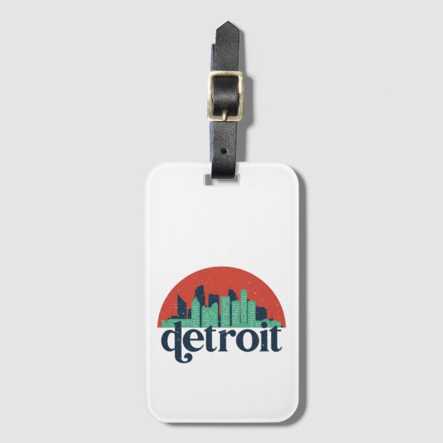 Detroit Michigan City Skyline Retro Stadtbild Gepäckanhänger (Vorderseite Vertikal)