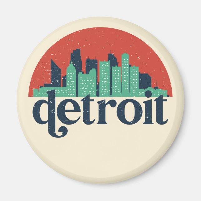 Detroit Michigan City Skyline Retro Stadtbild Magnet (Vorne)