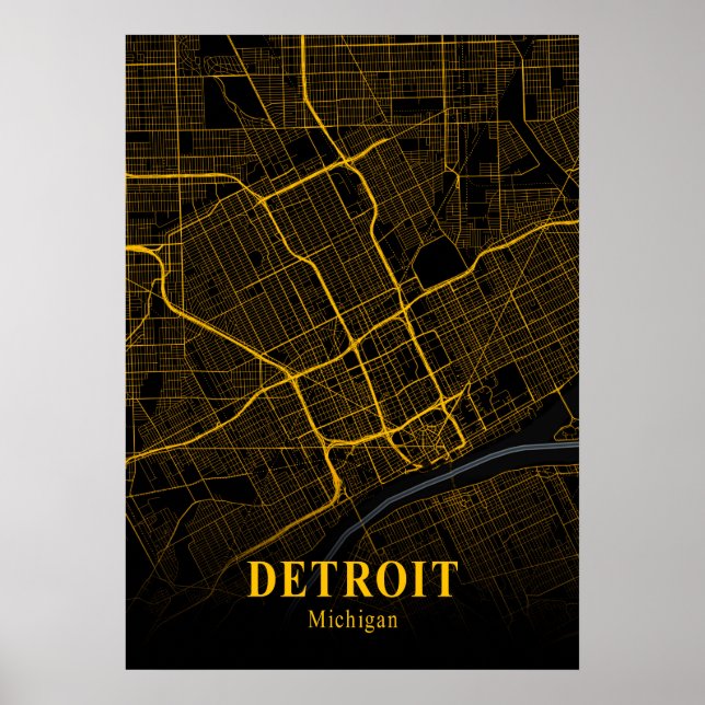 Detroit - Michigan Gold City Map Poster (Vorne)