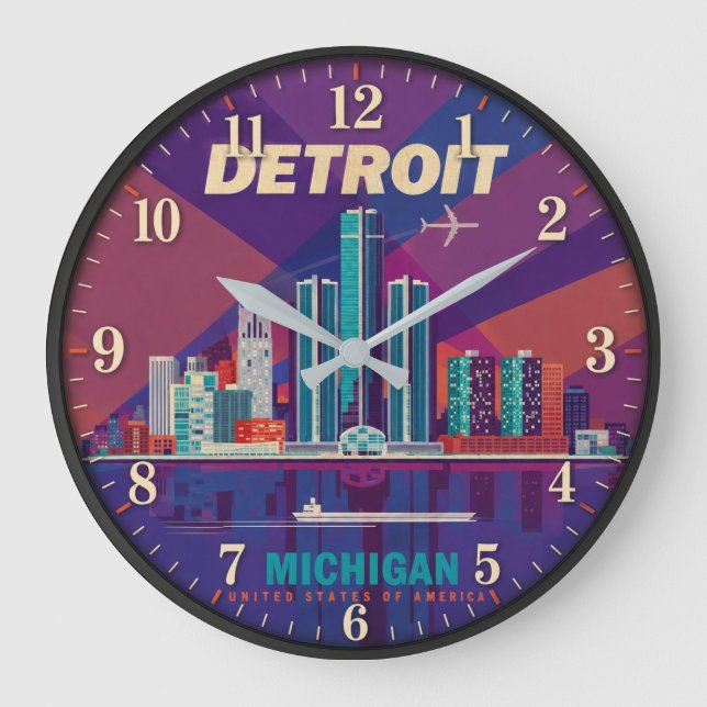  Detroit Michigan Große Wanduhr (Vorderseite)