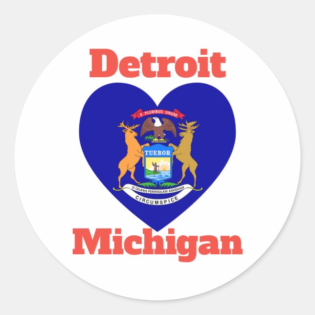 Detroit Michigan Heart Flag Runder Aufkleber (Vorderseite)
