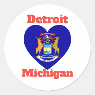 Detroit Michigan Heart Flag Runder Aufkleber