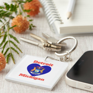 Detroit Michigan Heart Flag Schlüsselanhänger