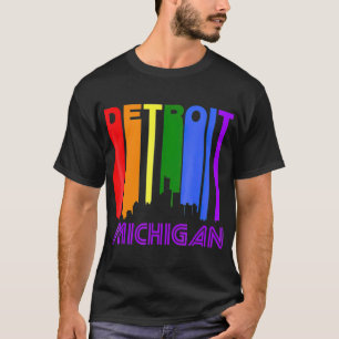 Detroit Michigan LGBTQ Gay Pride Rainbow Skyline T T-Shirt