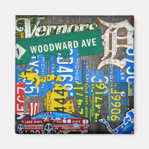 Detroit Michigan License Plate Art Collage Magnet