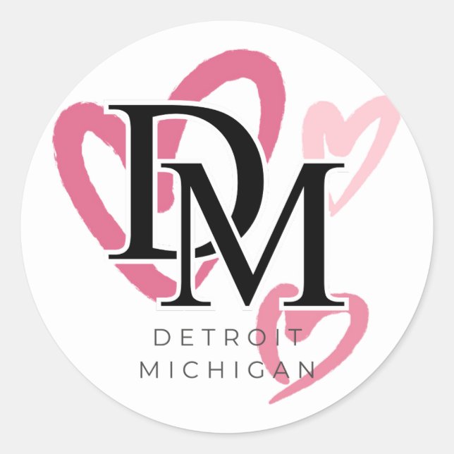 Detroit Michigan Pink Hearts Runder Aufkleber (Vorderseite)