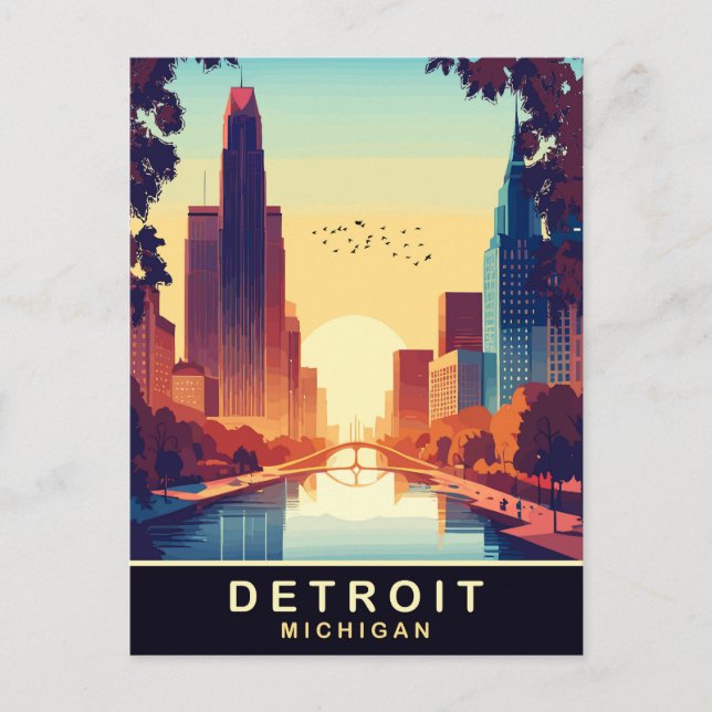 Detroit, Michigan, Reisen Postkarte (Vorderseite)