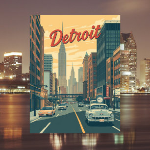 Detroit Michigan Retro Cars Travel Postkarte