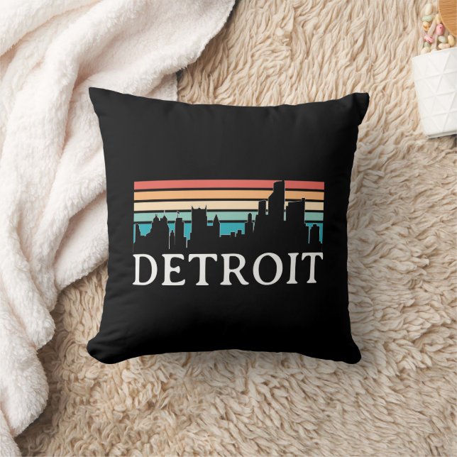 Detroit Michigan Retro Vintag Sunset Skyline Kissen (Decke)
