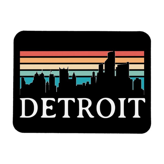 Detroit Michigan Retro Vintag Sunset Skyline Magnet (Horizontal)