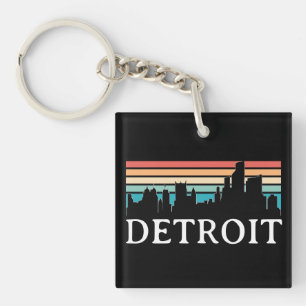 Detroit Michigan Retro Vintag Sunset Skyline Schlüsselanhänger